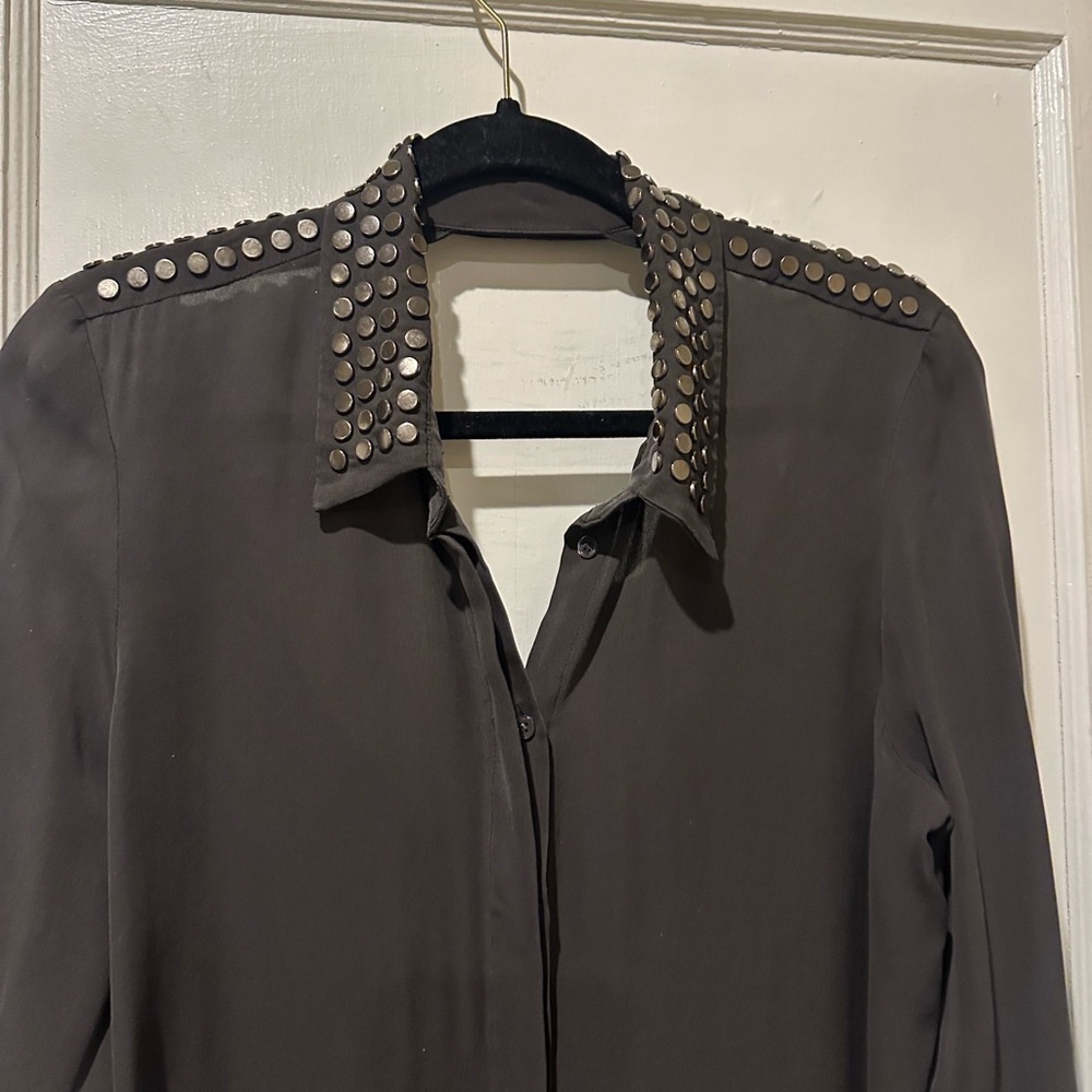 Haute Hippie Gray Button Down Shirt with Silver Studs